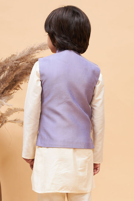 VASTRAMAY Purple Mirror Work Viscose Sleeveless Ethnic Jacket Baap Beta Set